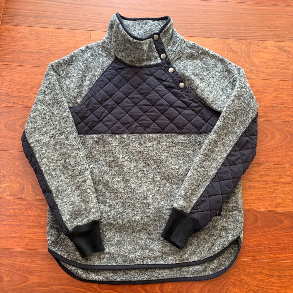 Abercrombie & Fitch Mens Fleece Pullover Size S Gray Quilted Asymmetrical Snap